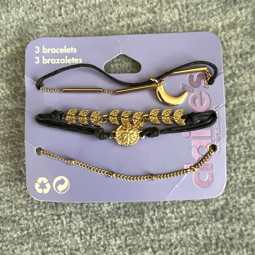 Claire's Gold and Black Bracelet Set of 3 Arrow Moon Lightweight Adjustable‎ New